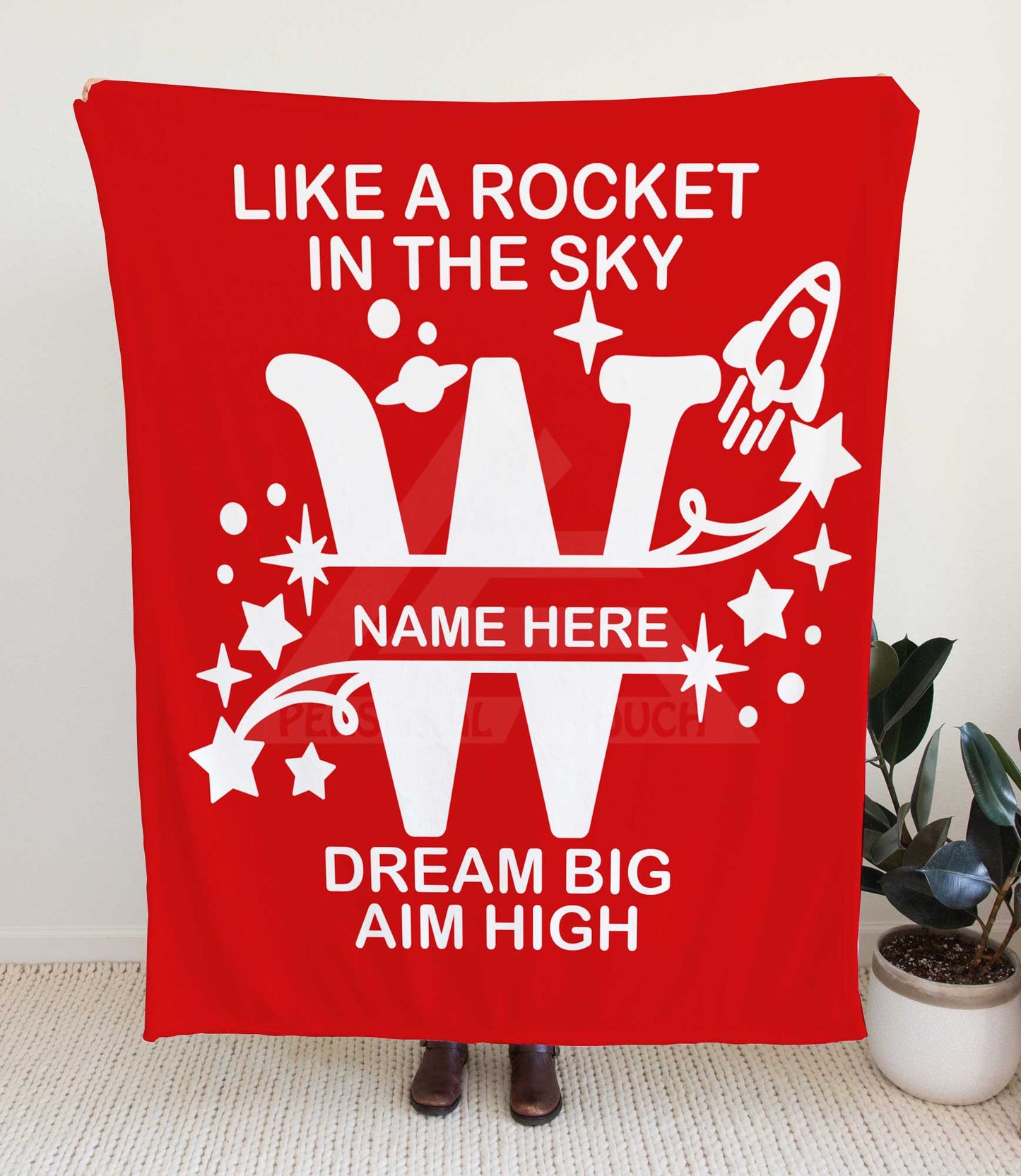 Rocket Ship Monogram Throw Blanket