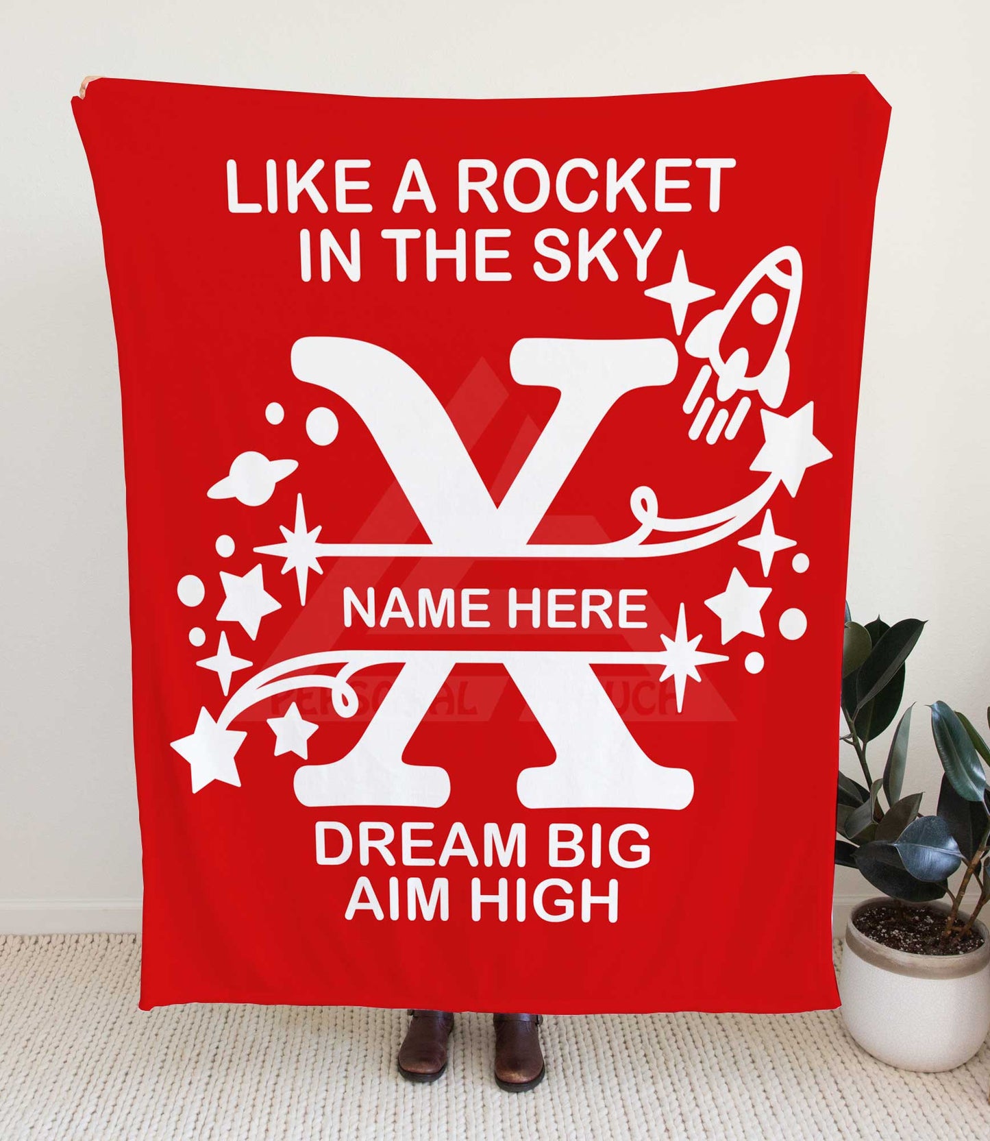 Rocket Ship Monogram Throw Blanket