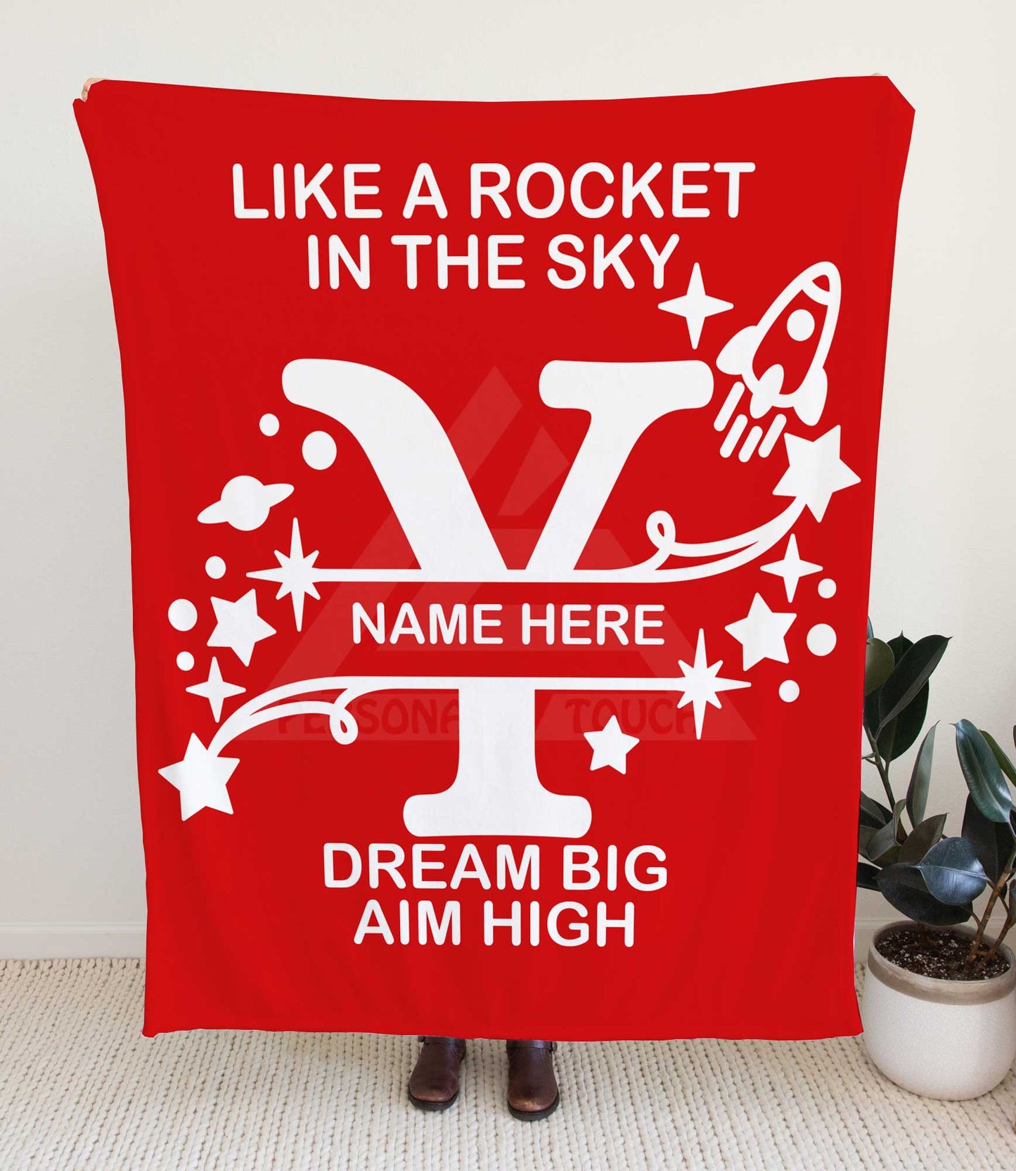 Rocket Ship Monogram Throw Blanket