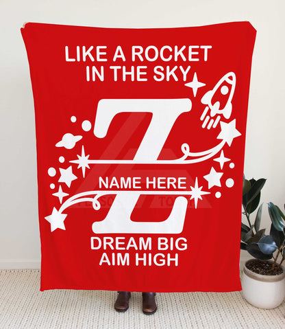 Rocket Ship Monogram Throw Blanket