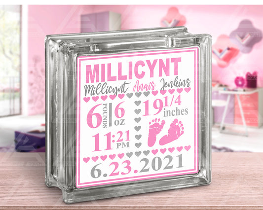It's a Girl!! Birth Stats Glass Block 1