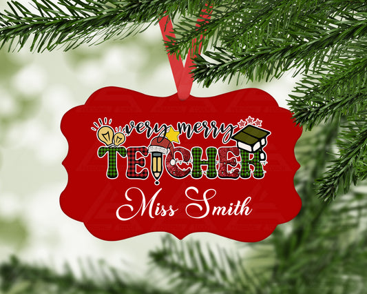 Double-Sided Benelux Very Merry Teacher Ornament